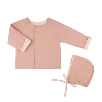 Tricot Reversible Jacket and bonnet Pink
