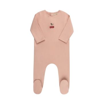 Tricot Embroidered Cherries Pink footie