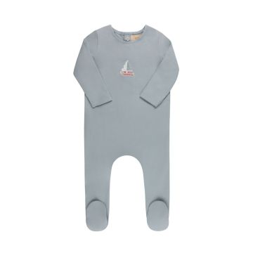 Tricot Embroidered Boat Footie Blue