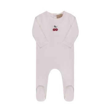 Tricot Embroidered Cherries White Footie