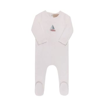 Tricot Embroidered Boat Footie White