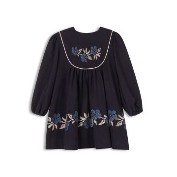 Looms Stitch Embroidered Wool Navy Dress