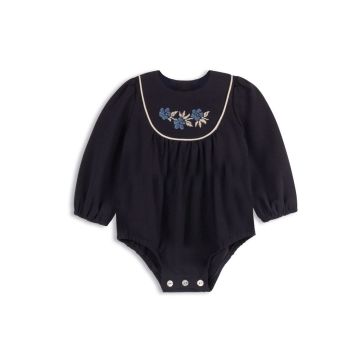 Looms Stitch Embroidered Wool Navy Romper