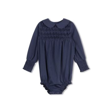 Velvette Label BLUE STRIPE SMOCKED ROMPER