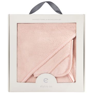 Elys and Co Solid Scalloped Hooded Towel and Washcloth Set - Hooded Towel + Washcloth / Pink