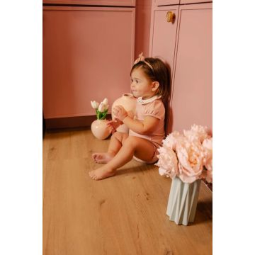 Tricot Embroidered Collar Short Romper Pink