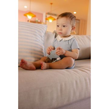 Tricot Embroidered Collar Short Romper Blue