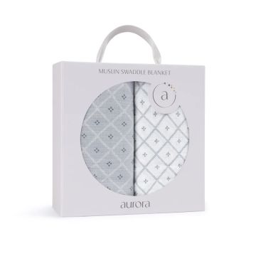 Aurora 2 Pack Muslin Swaddles - Blue / One Size