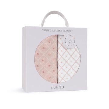 Aurora 2 Pack Muslin Swaddles - Pink