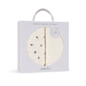 Aurora 2 Pack Cherry Print Collection Muslin Swaddle