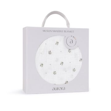 Aurora Single Muslin Swaddle Floral Print - Ivory/Sage / One size