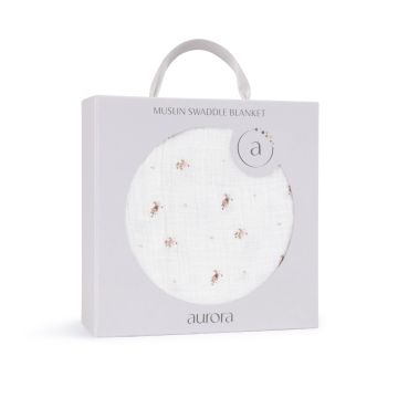 Aurora Single Muslin Swaddle Floral Print - Ivory/Pink / One size