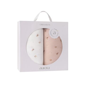 Aurora 2 Pack Floral Print Sheets - Ivory/Pink / Crib