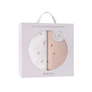 Aurora 2 Pack Floral Print Sheets - Ivory/Pink / Pack n Play