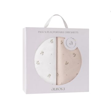 Aurora 2 Pack Floral Print Sheets - Ivory/Sage / Pack n Play