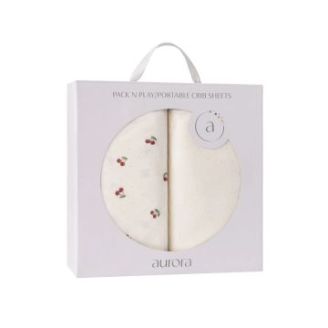Aurora Cherry Print Pack N Play Sheets, 2 Pack