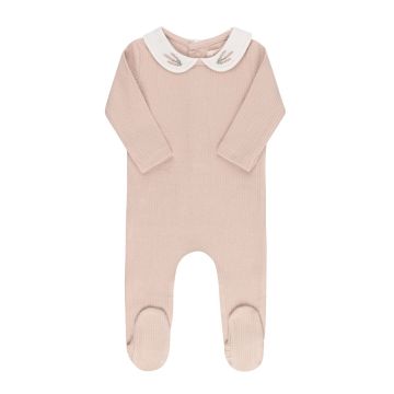 Ely's and Co Organic Embroidered Collar Collection Pink Heather Footie