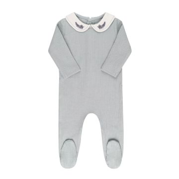 Ely & Co Organic Embroidered Collar Collection Blue Leaf Footie