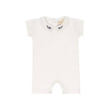 Ely's and Co Organic Embroidered Collar Collection Ivory Leaf Romper