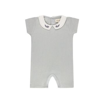 Ely's and Co Organic Embroidered Collar Collection Blue Leaf Romper