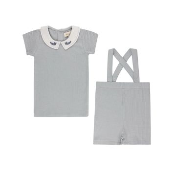 Ely's and Co Organic Embroidered Collar Collection Blue Leaf Set