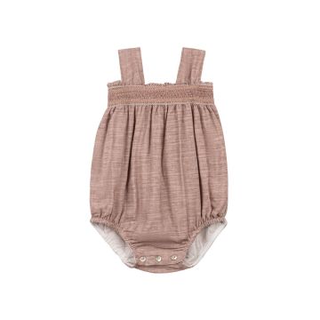 Looms Stitch Collection Smocked Linen Romper Mauve