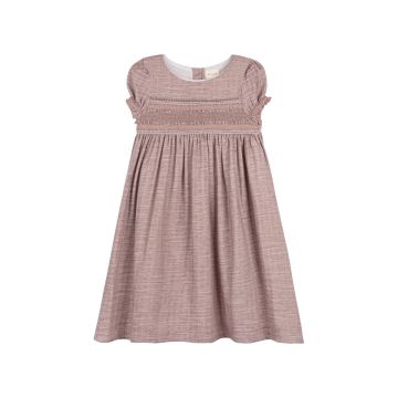 Looms Stitch Collection SS Smocked Linen Dress Mauve