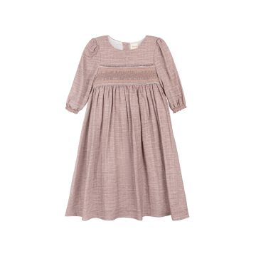 Looms Stitch Collection 3/4 Smocked Linen Dress Mauve