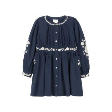 Looms Floral Embroidered Navy Dress