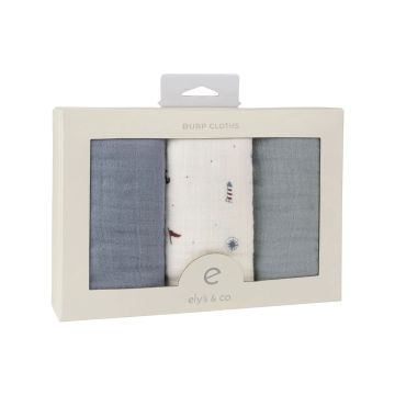 Ely And Co Muslin Burp Cloths 3pc Nautical Blue