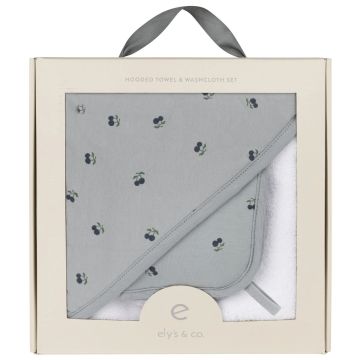 Ely And Co Printed Hooded Towel And Wash Cloth Set Blue Cherry