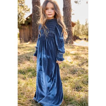 Pash Mini Emma Smocked Velvet Maxi Cornflower