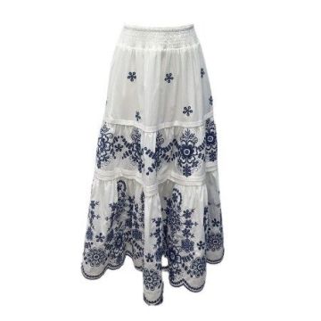 Tustello Gram Embroidered Tiered Midi Skirt
