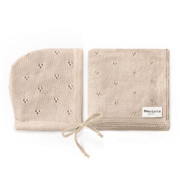 Blue La la pointelle blanket and bonnet gift set taupe