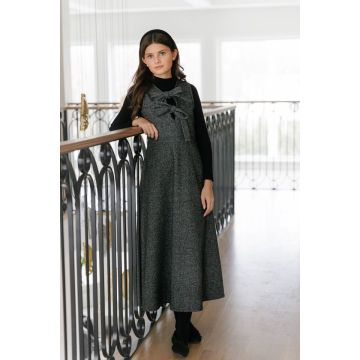 Daintti GREY/BLACK PLAID BOW MIDI