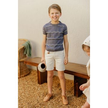 Looms Wave Knit Collection Boys Ivory Woven Shorts