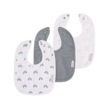 Ely's & Co 3 Pack Bib 2 Layer Muslin + Terry Back Blue Rainbow,Dottie,Solid