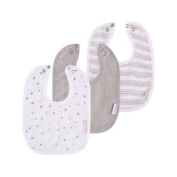 Ely's & Co 3 Pack Bib 2 Layer Muslin + Terry Back Grey Stars,Stripes,Solid
