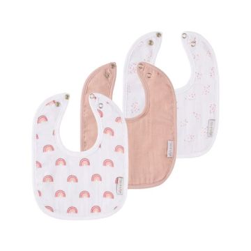 Ely's & Co 3 Pack Bib 2 Layer Muslin + Terry Back Pink Rainbow,Dottie,Solid