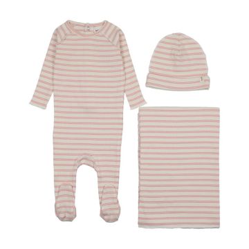 Mema Knits RIB STRIPE FOOTIE THREE PIECE SET