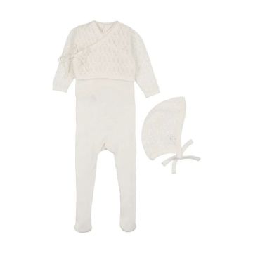 Mema Knits Knit Sleeveless Footie w Cardigan + Bonnet