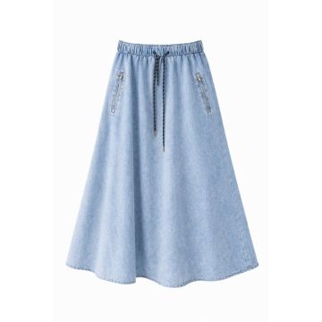 Teela Denim Maxi Zipper Skirt Light Denim