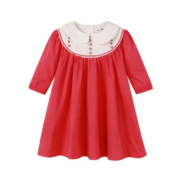 Nou Nelle Hot Pink Embroidered Bib 3/4 Sleeves Dress