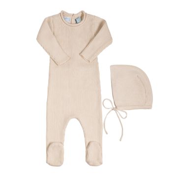 FELTMAN BROTHERS RIBBED COLLARED ROMPER WITH HAT IVORY
