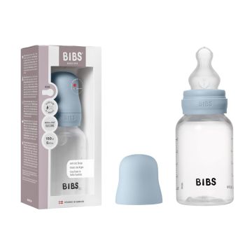 Bibs Baby Glass Bottle Set 4oz Silicone - Baby Blue