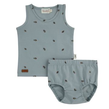 Bondoux Leaf Print Short Set-Blue 