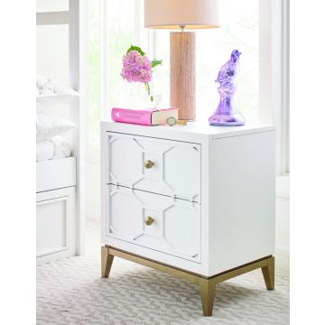 Rachael Ray Home Chelsea 2 Drawer Lattice Nightstand in White/Gold
