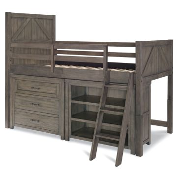 Legacy Classic Kids Bunkhouse Complete Mid Loft Bed w/Single Dresser & Bookcase, Twin 3/3 Aged Barnwood