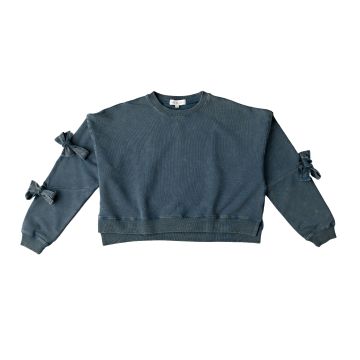 Birnham on the Sea French Terry Teen Cropped Bow Sweatshirt Ocean Teal