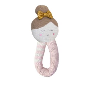 Living Textiles 100% Cotton Knitted Baby Rattle - Emma Ballerina